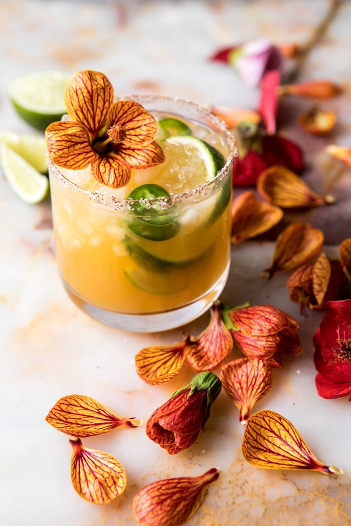 Spicy Gingered Mango Margarita | halfbakedharvest.com #cincodemayo #drinks #mexican
