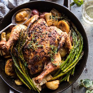 Spring Skillet Roasted Lemon Chicken and Veggies | halfbakedharvest.com #chicken #easy #dinner #recipes