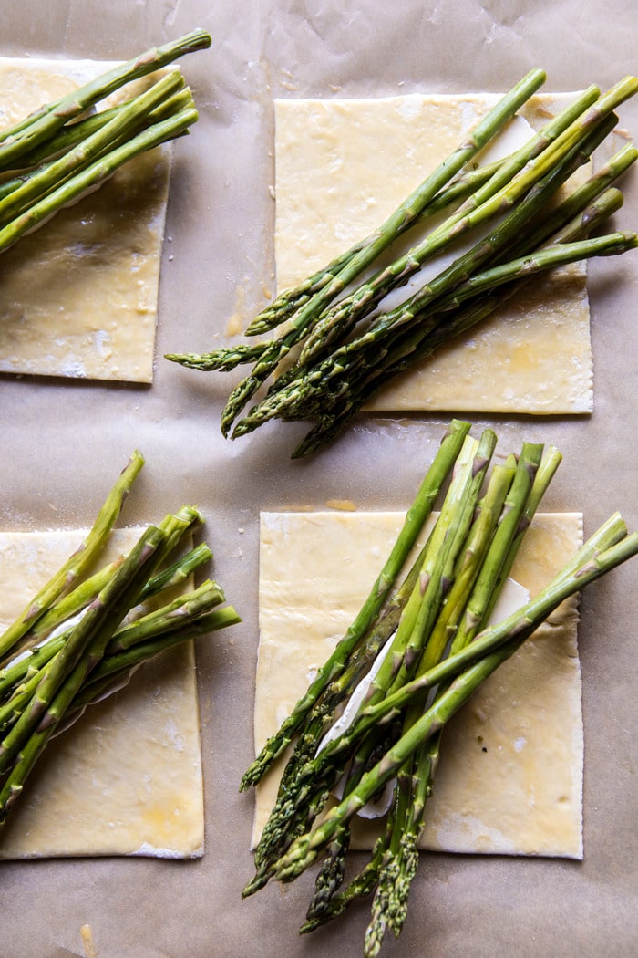 overhead prep photo of pasty with brie and asparagus 