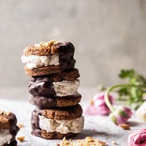 Chocolate Dipped Peanut Cookie Ice Cream Sandwiches | halfbakedharvest.com #icecream #chocolate #peanutbutter #summer