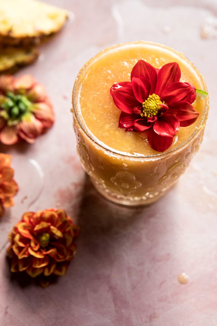 close up photo of Frozen Brunch Punch with flowers