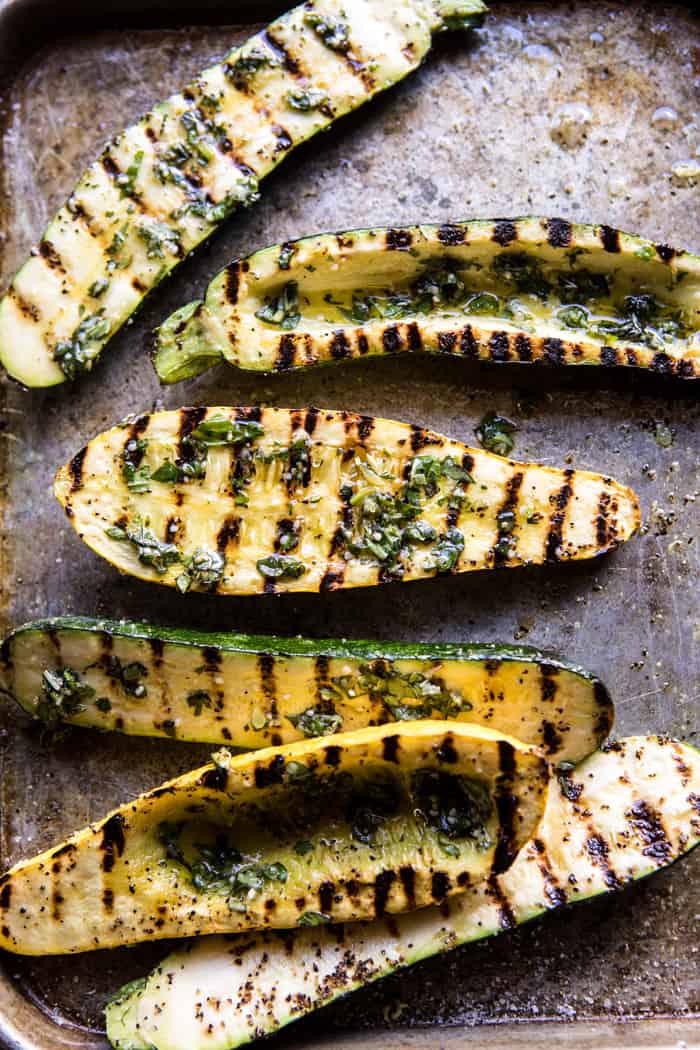 overhead photo of grilled zucchini