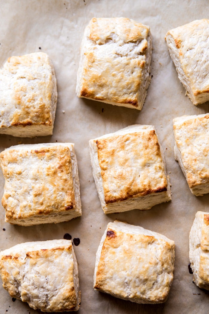 overhead photo if biscuits for Strawberry Bourbon Shortcakes 