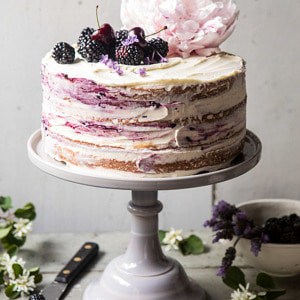 Blackberry Lavender Naked Cake with White Chocolate Buttercream | halfbakedharvest.com #summerrecipes #layercake #blueberries