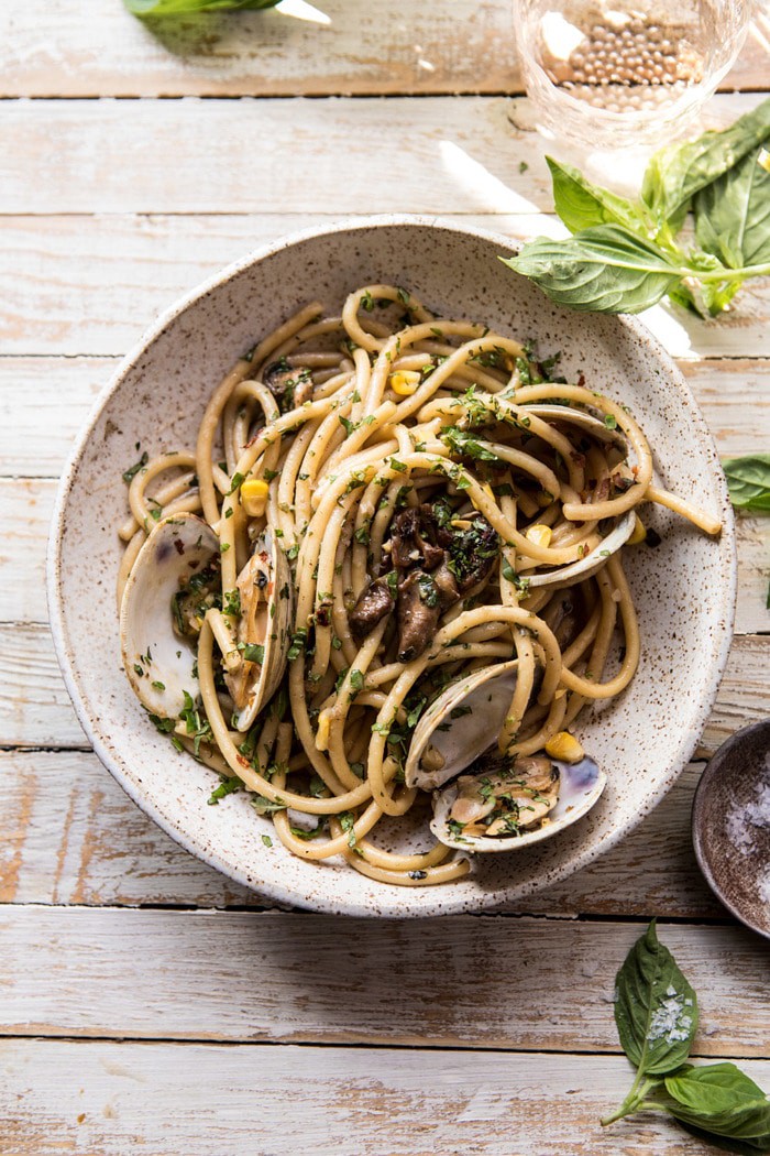 Buttery Mushroom and Clam Pasta | halfbakedharvest.com #pasta #easyrecipe #summerrecipes