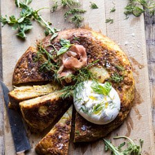 Spanish Tortilla with Burrata and Herbs.
