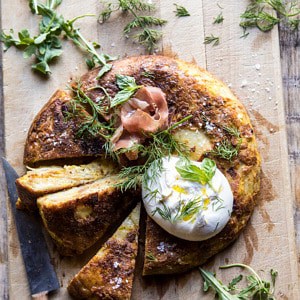 Spanish Tortilla with Burrata and Herbs | halfbakedharvest.com #brunch #potatoes #eggs