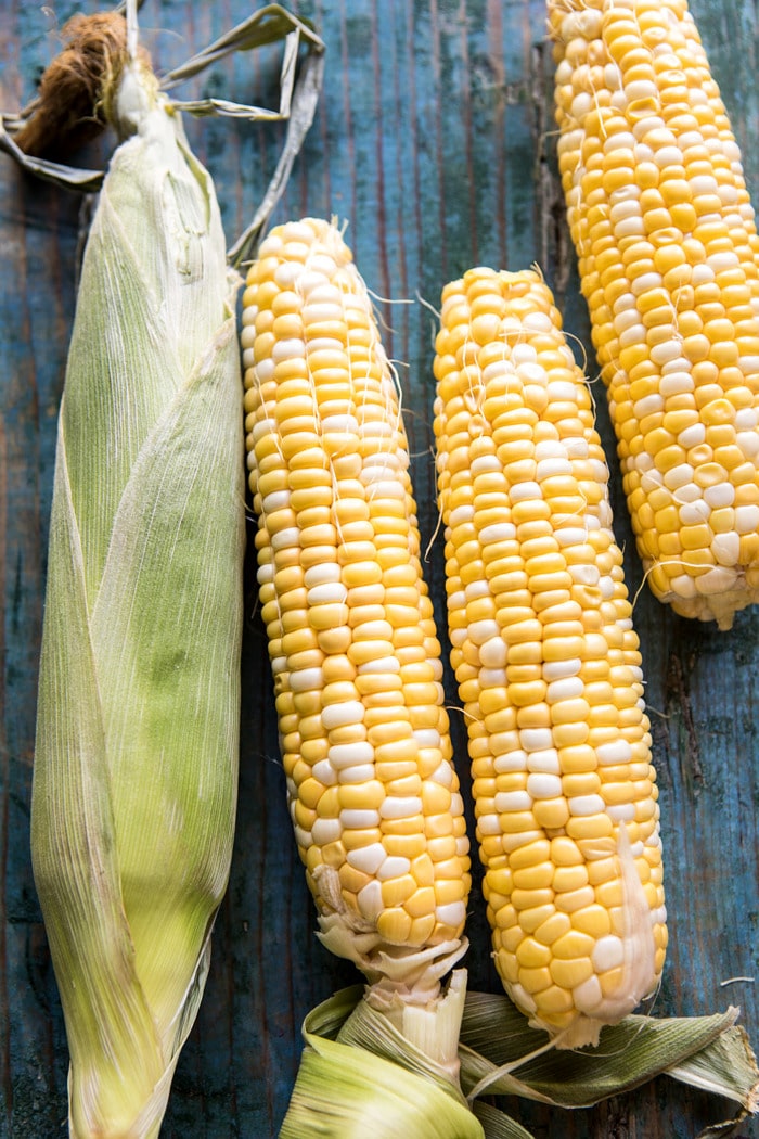 overhead photo of raw corn