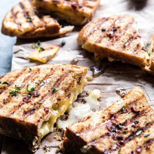 Honey, Peach, and Brie Panini with Bacon Butter.