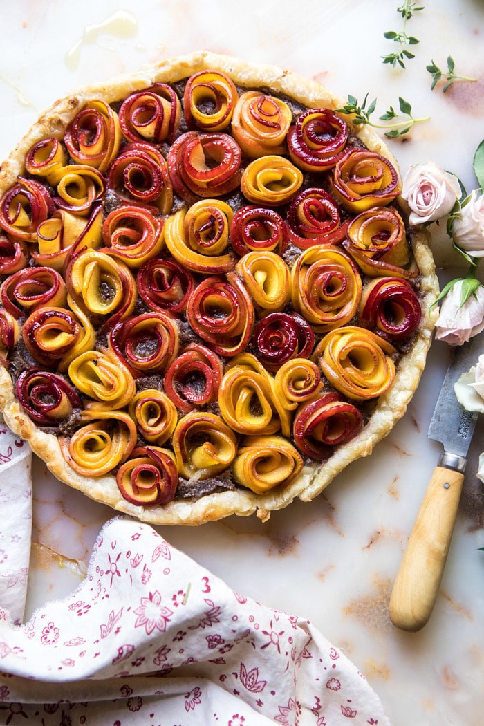 overhead photo of whole Sweet Peach Rose Tart