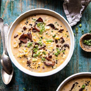 Instant Pot Chipotle Cheddar Corn Chowder | halfbakedharvest.com #instantpot #corn #summerrecipes #soup #easy