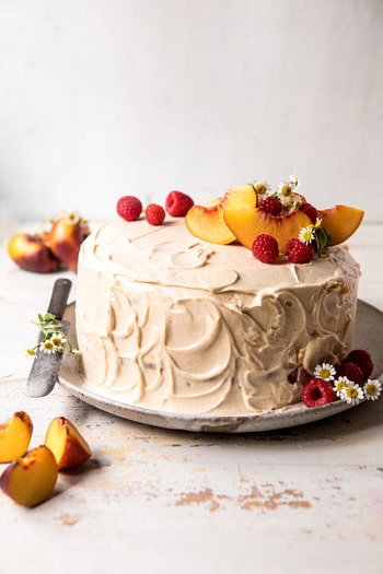 Peach Ricotta Layer Cake with Browned Butter Buttercream.