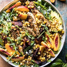 Rosemary Chicken, Caramelized Corn, and Peach Salad.