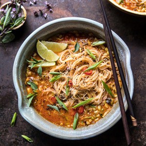Saucy Coconut Summer Curry with Rice Noodles and Garden Vegetables | halfbakedharvest.com #curry #summerrecipes #easyrecipes #thairecipe #simplerecipes