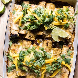 Salsa Verde Chicken and Zucchini Enchiladas with Mango | halfbakedharvest.com #mexican #enchiladas #zucchini #summerrecipes #easy