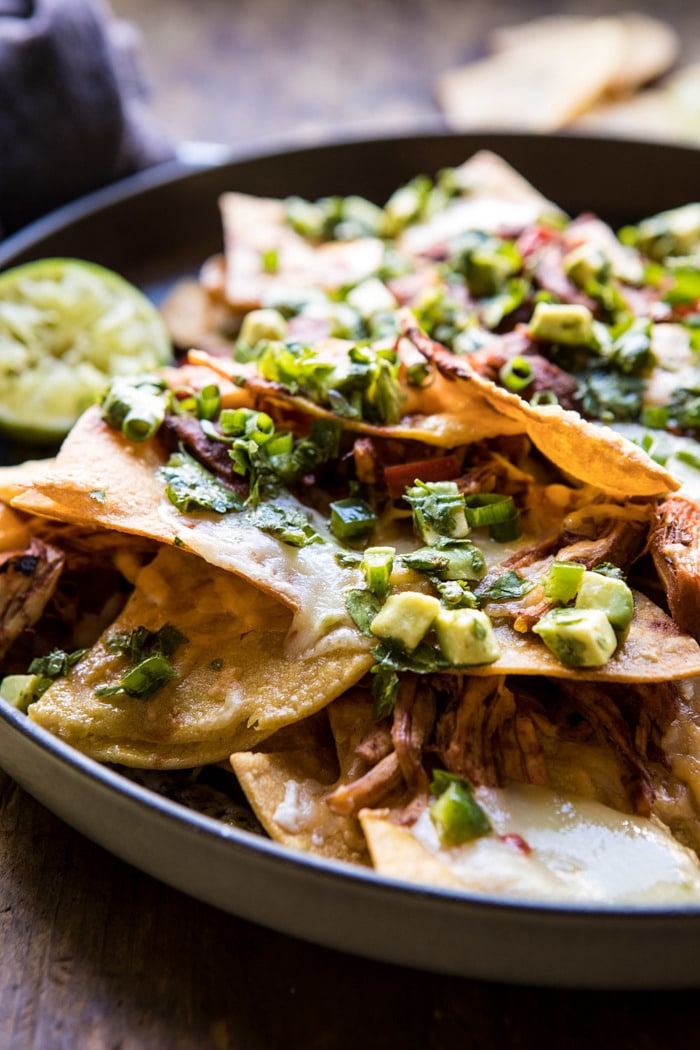 side angle photo of Chipotle Braised Chicken Nachos
