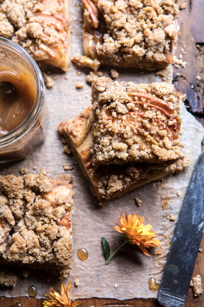 overhead photo Double the Streusel Apple Butter Bars stacked one on top of the other