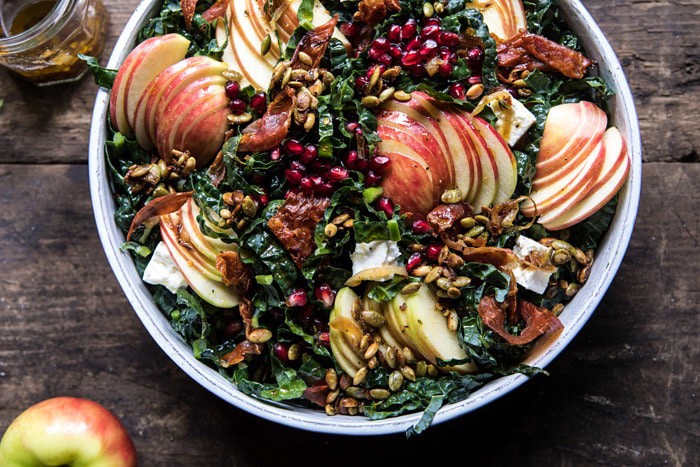 horizontal photo of Fall Harvest Honeycrisp Apple and Kale Salad 