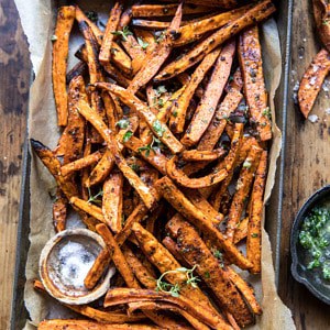 Herb Butter Baked Sweet Potato Fries | halfbakedharvest.com #quick #simple #easy #appetizers #sweetpotatoes #fallrecipes #autumn
