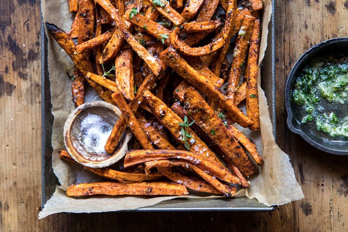 horizontal photo of Herb Butter Baked Sweet Potato Fries