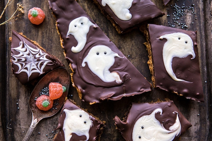 horizontal photo of BOO! Chocolate Peanut Butter Bars 