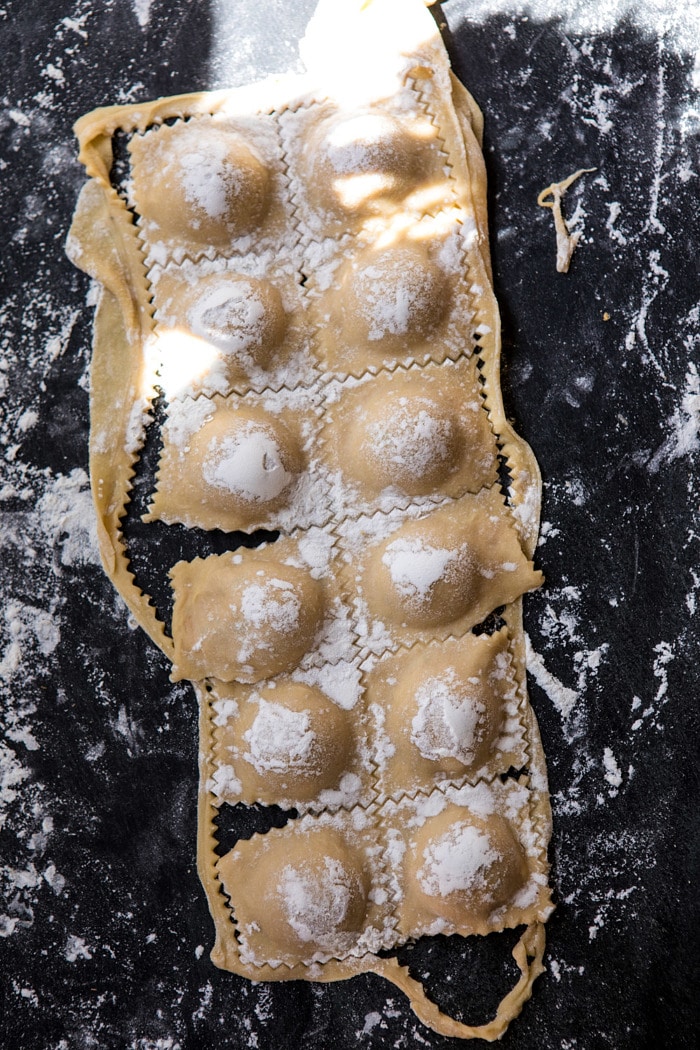 overhead photo of Butternut Squash Cheese Ravioli before cooking