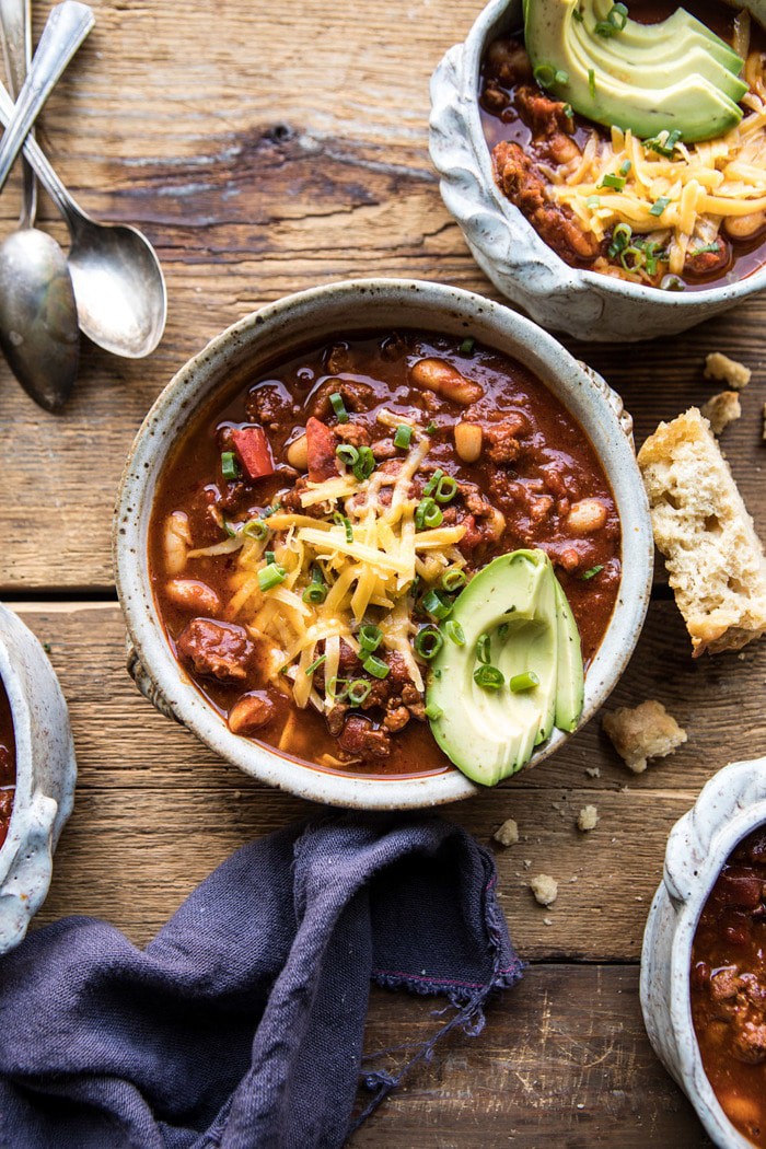 Healthy Slow Cooker Turkey and White Bean Chili | halfbakedharvest.com #slowcooker #chili #healthyrecipes #turkey