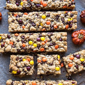 Monster Oatmeal Chocolate Chip Cookie Bars | halfbakedharvest.com #cookies #fall #autumn #halloween #thanksgiving #chocolate #easyrecipes