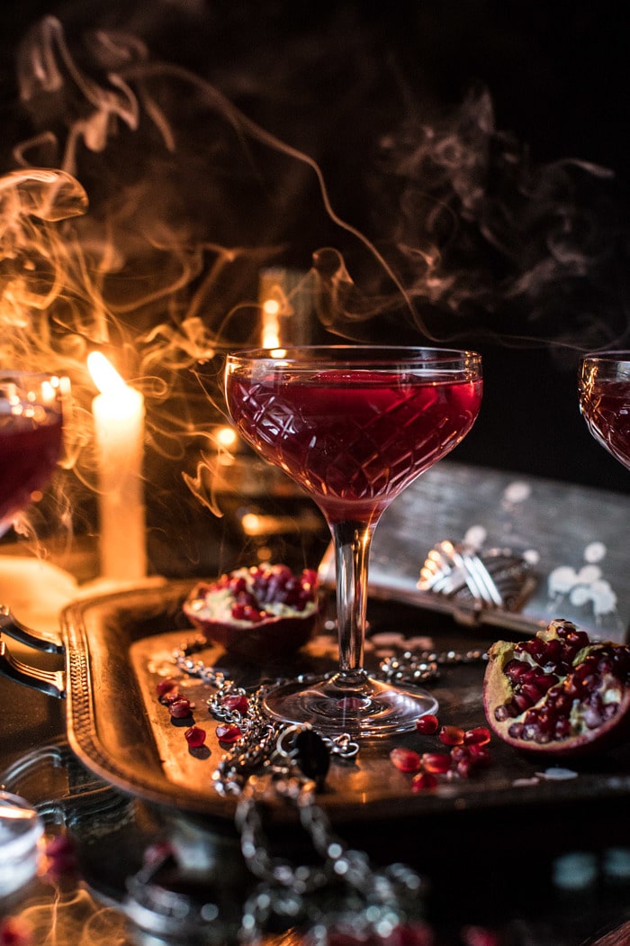 The Half Blood Prince Cocktail | halfbakedharvest.com #cocktails #halloween #pomegranate #fall #autumn