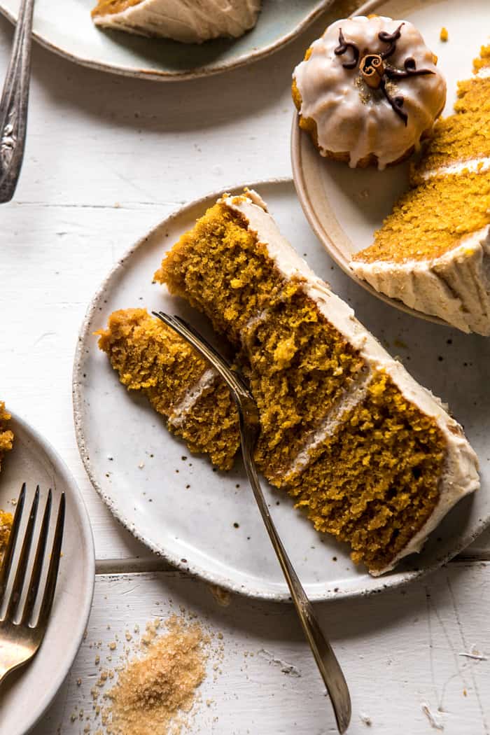 photo of Chai Pumpkin Cake slice with fork on plate