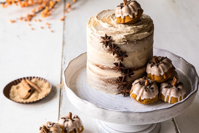 horizontal photo of Chai Pumpkin Cake with Maple Browned Butter Frosting