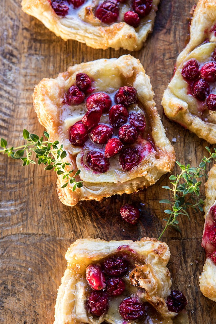 overhead close up photo of Cranberry Brie Pastry Tarts