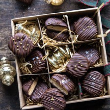 Slice n' Bake Chocolate Covered Peanut Butter Cookies | halfbakedharvest.com #cookies #Christmas #easyrecipes #chocolate #peanutbutter