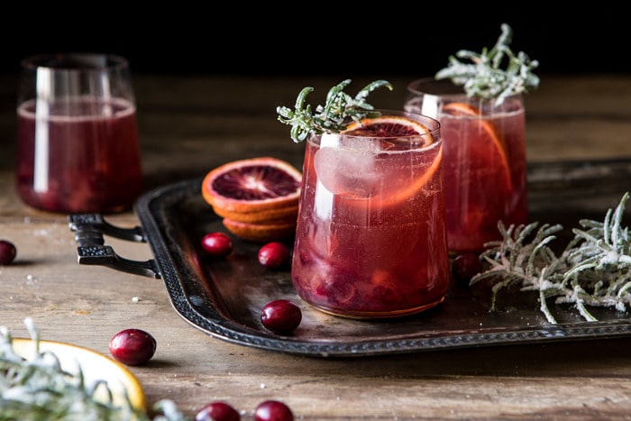 horizontal photo of Spiced Cranberry Rosé Spritzers on trey