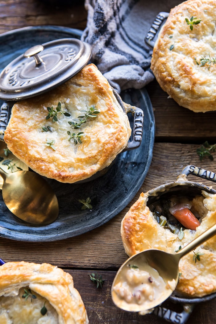 Turkey and Wild Rice Pot Pie with filling exposed 