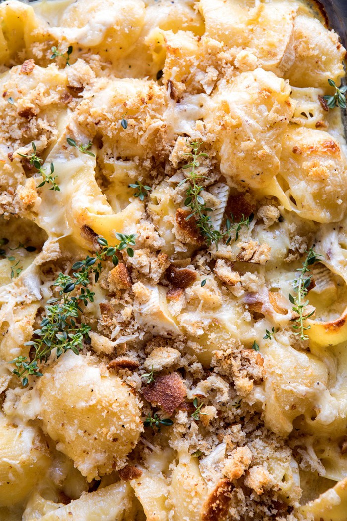 close up photo of Baked Brie Mac and Cheese 