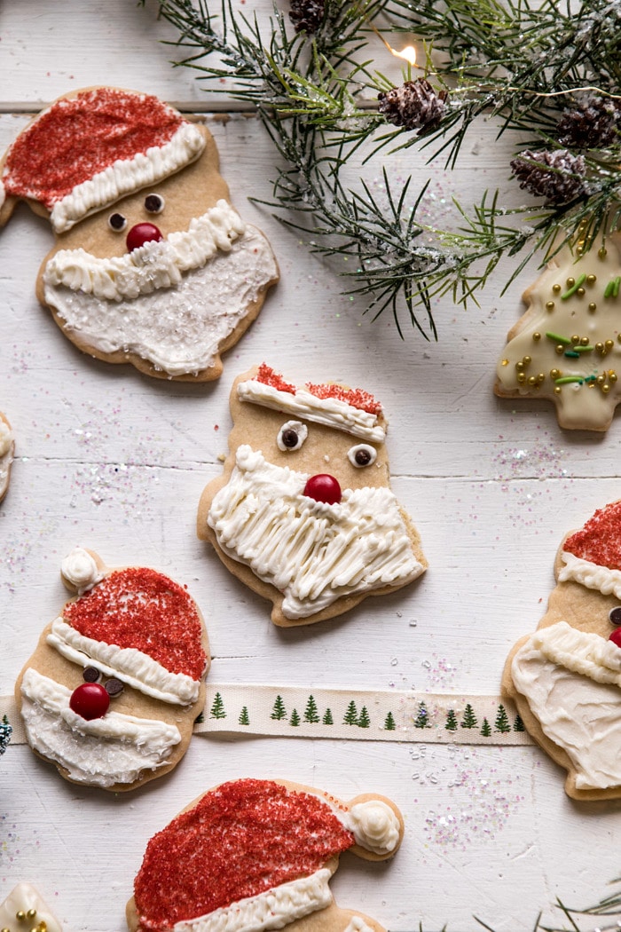 half eaten Chai Spiced Santa Cookies with White Chocolate Frosting