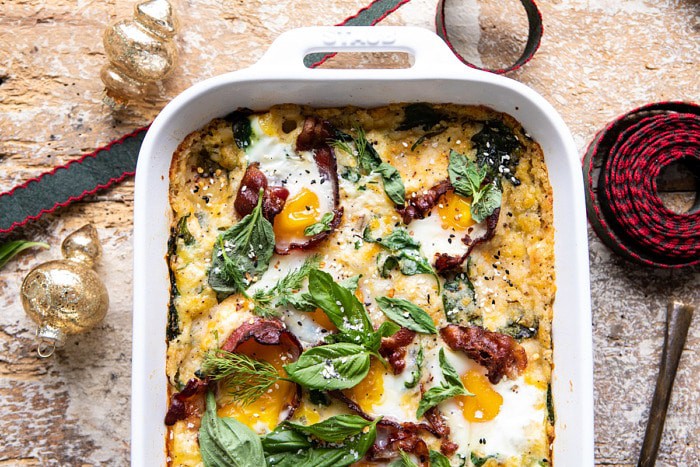 horizontal photo of Everything Cheesy Potato and Egg Breakfast Casserole 
