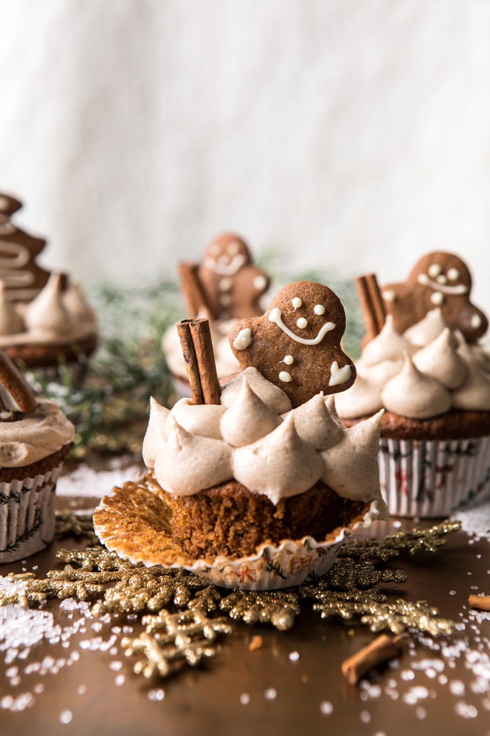 side angle photo of Gingerbread Cupcakes with Cinnamon Browned Butter Buttercream
