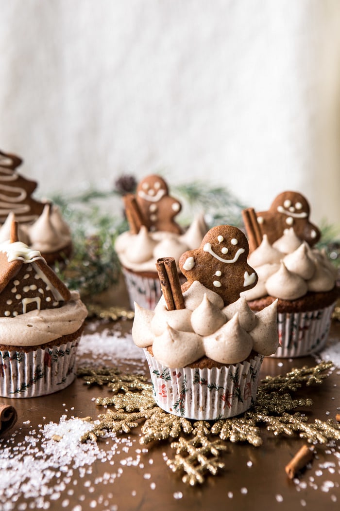 side angle photo of Gingerbread Cupcakes with Cinnamon Browned Butter Buttercream 