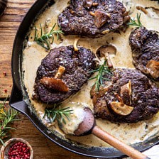 Rosemary Beef Tenderloin with Wild Mushroom Cream Sauce | halfbakedharvest.com #beef #tenderloin #christmas #easyrecipes
