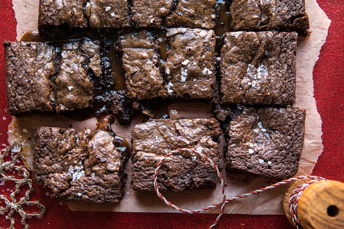 horizontal photo of Salted Caramel and Milk Chocolate Brownies 
