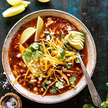 Crockpot Spicy Vegetarian Tortilla Soup with Quinoa | halfbakedharvest.com #crockpot #slowcooker #easyrecipes #healthyrecipes #healthyjanuary #mexican #soup