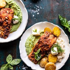 Sheet Pan Blackened Salmon Bowl with Potatoes and Avocado Goddess Sauce | halfbakedharvest.com #shetpan #healthyrecipes #easyrecipes #bowlfood #salmon