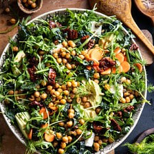 Super Green Sun-Dried Tomato Herb Salad with Crispy Chickpeas | halfbakedharvest.com #healthyrecipes #salad #easyrecipes #chickpeas #feta