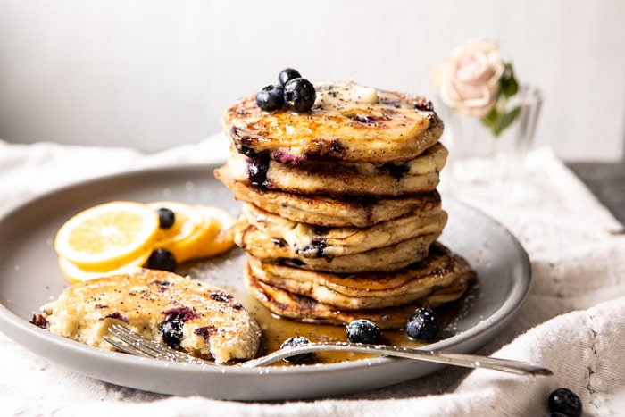 horizontal photo of Blueberry Lemon Ricotta Pancakes