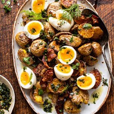 Crispy Breakfast Potatoes with Chili Garlic Oil and Herbs | halfbakedharvest.com #potatoes #breakfast #easyrecipes #brunch