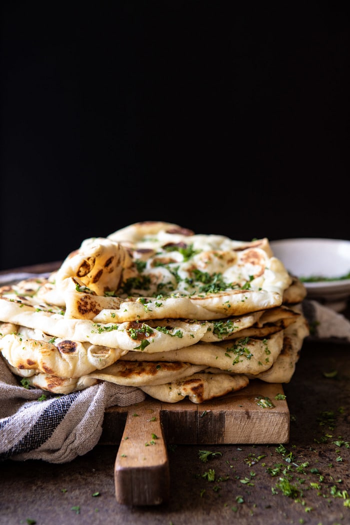 side angled photo of Herbed Garlic Butter Naan