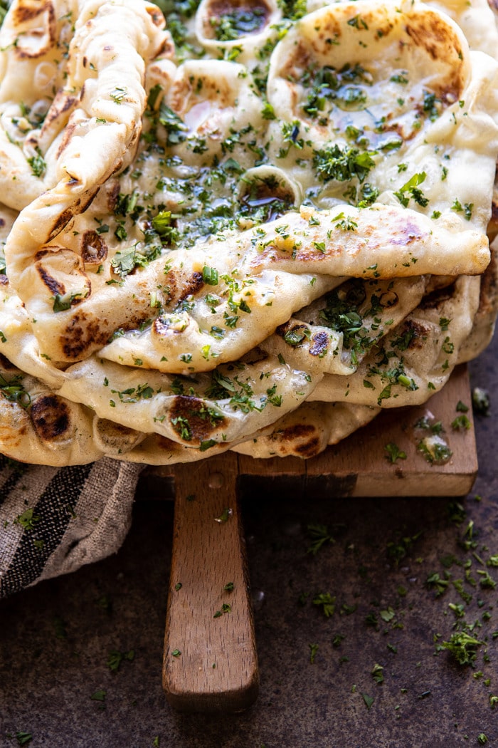 close up photo of Herbed Garlic Butter Naan 