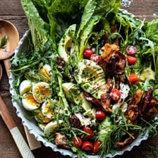 Sun-Dried Tomato Chicken and Avocado Cobb Salad with Tahini Ranch.